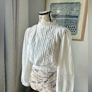 Zara White Cotton Lacy boho blouse top Crop Medium